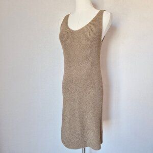 Vintage J.Crew Sculpted Rib Sleeveless Mini Sweater Dress V-Neck Khaki
